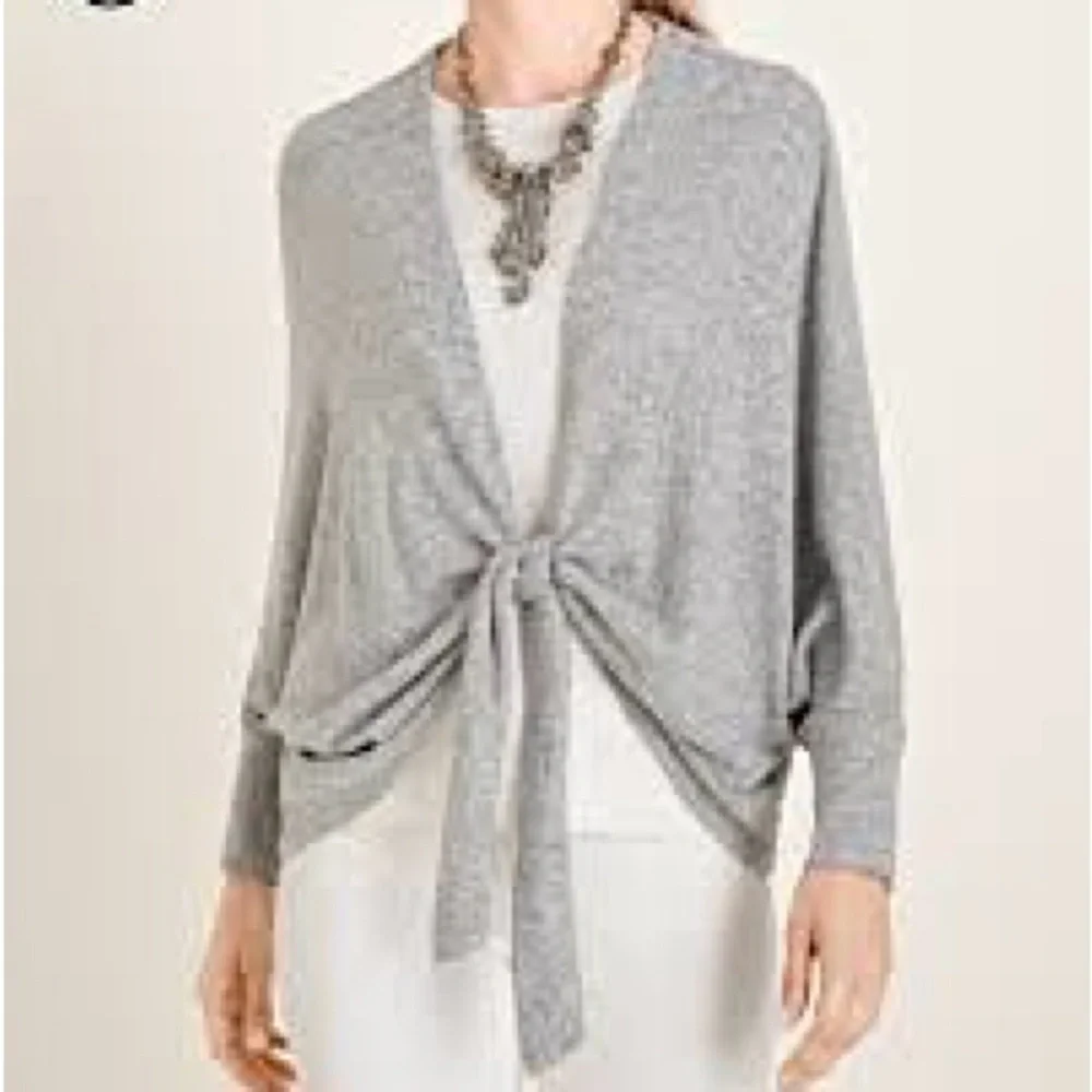Chico's Cozy Heather Gray Dolman Tie Front Cardigan Chic Relaxed Size 3 (XL) - Picture 2 of 11